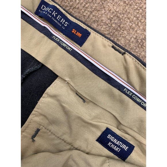 Levis Dockers Pants Mens 31x32 Flat Front Slim Fit Khaki Lux Cotton Flex Twill - Picture 4 of 10